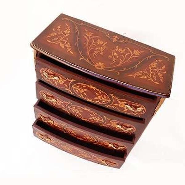 MACE - Barocke Anrichte/Kommode im Louis xv Stil - Braun/Messing - Vier Schubladen - Beige Marmor