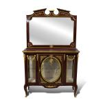 MACE Heritage - luxuriöse barocke Anrichte Louis XVI - Spiegel - Braune Farbe - Messing - Eine Tür - Eine Glasablage - Barockmöbel - hellbrauner Marmor - MACE