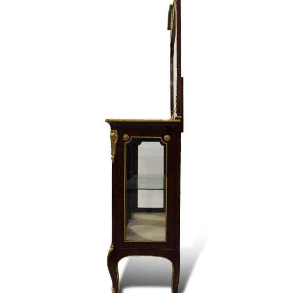 MACE Heritage - luxuriöse barocke Anrichte Louis XVI - Spiegel - Braune Farbe - Messing - Eine Tür - Eine Glasablage - Barockmöbel - hellbrauner Marmor - MACE