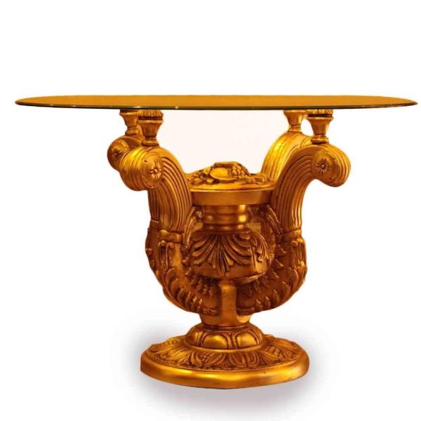 MACE - Barock Louis XVI Stil - Runder Esstisch aus Glas - Farbe Gold - Handgemacht - 4 Personen - 110 dm