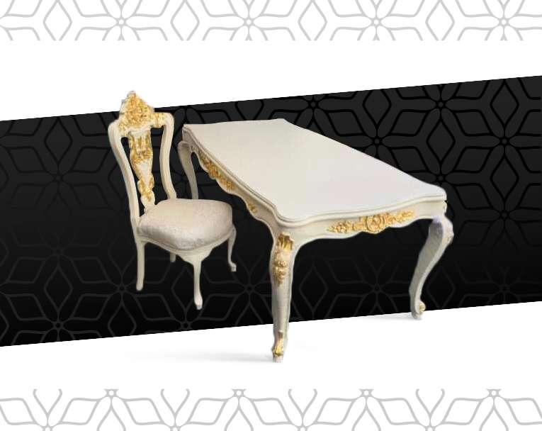 Baroque dinning table - Louis XV - White/Gold - Classic furniture - Dining room furniture - 8 Persons - 220cm - MACE