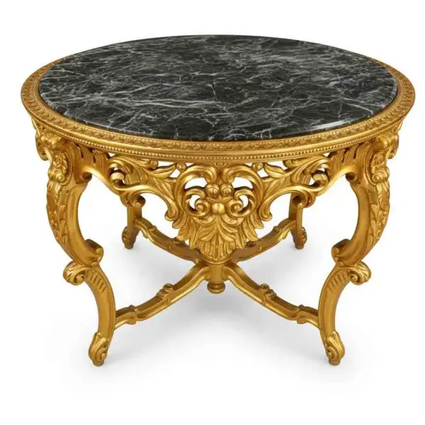 MACE Heritage – Luxury Baroque Entrance Table (Gold / Natural Black Marble)