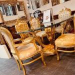 Mace Heritage - Barock Esstisch-Set Louis XVI – Ovaler Tisch mit Glasplatte & 6 Stühlen – Gold – Handgefertigt