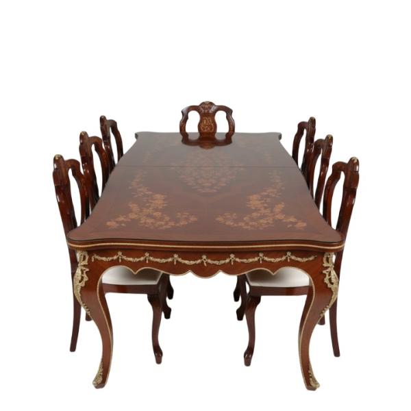 Mace Heritage - Luxurious Baroque Dining Table Set with 8 Chairs — Handmade with Marquetry, Brass Details & Glass Top (Table 220 cm)