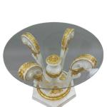 MACE Heritage Baroque Dining Table with White–Gold Carved Base and Glass Top – Handcrafted Luxury dinning table