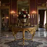 MACE Heritage – Luxury Baroque Entrance Table (Gold / Natural Black Marble)