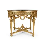 MACE Heritage – Barock Eingangstisch – Handgeschnitzter runder Goldtisch mit natürlicher schwarzer Marmorplatte (Ø 130 cm)