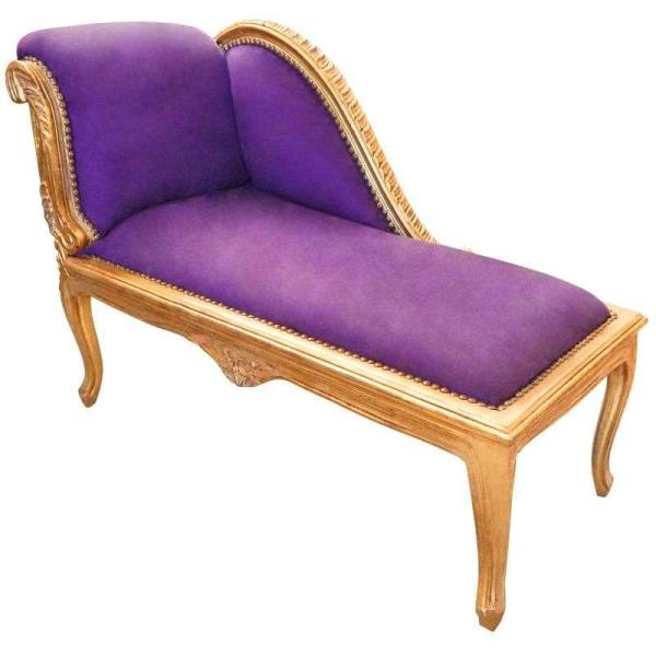 Chaise lounge sofa - Louis XV - Purple velvet - Gold frame - Classic furniture - 101cm - MACE