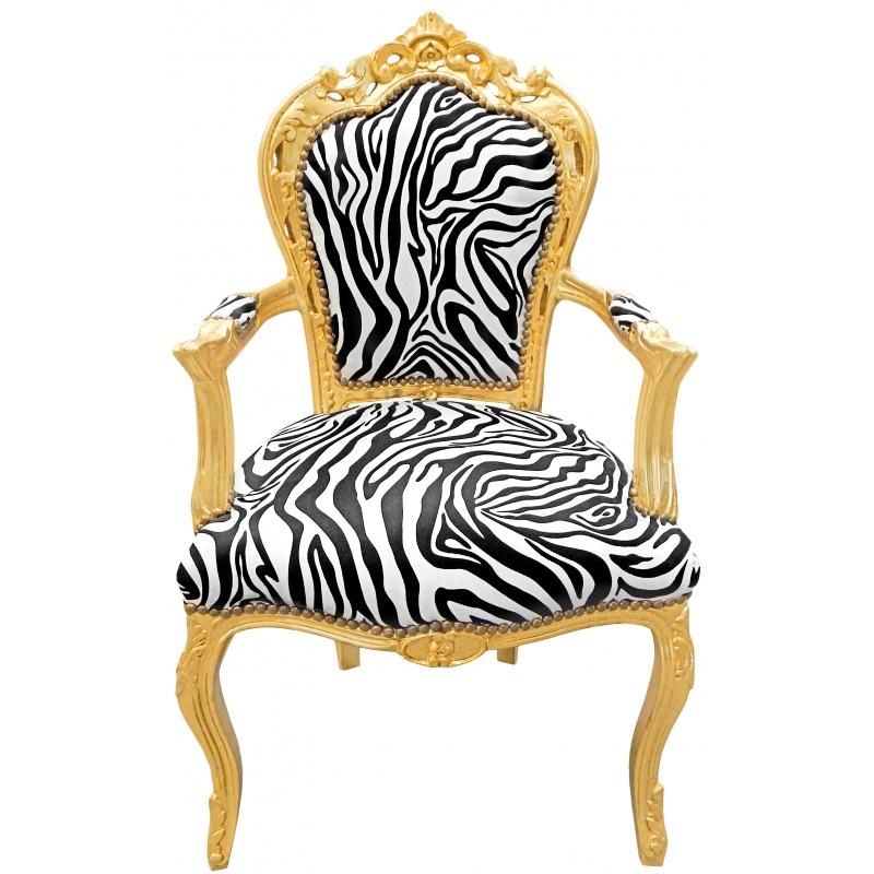 Baroque rococo style - Armchair - Gold/Zebra - Classic furniture - Living room furniture - Zebra printed fabric - MACE