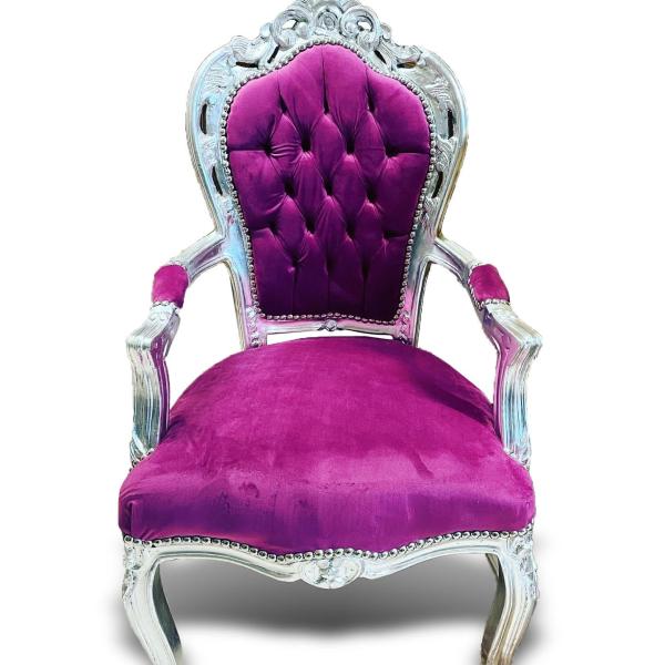Baroque rococo armchair style - Purple color material - silver frame wood - Classic furniture for all rooms - MACE