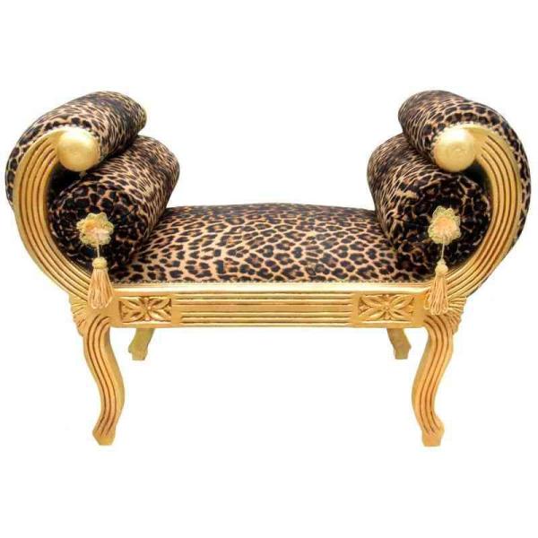 Baroque roman bench style - Leopard fabric - Gold wood colour - Royal classic furniture - Antique style - MACE