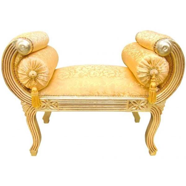 Baroque roman bench style - Gold satin fabric - Gilded wood - Royal classic furniture - Antique style - MACE