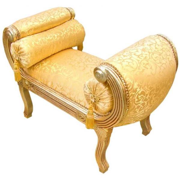 Baroque roman bench style - Gold satin fabric - Gilded wood - Royal classic furniture - Antique style - MACE