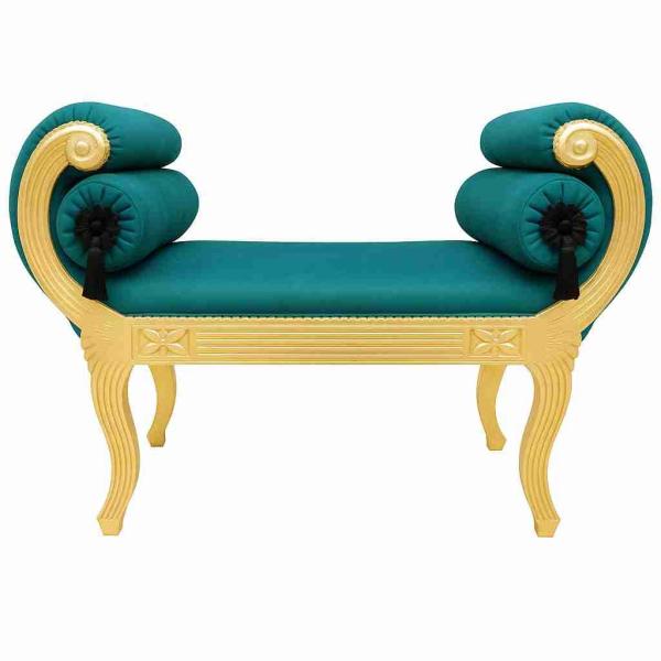 Baroque roman bench style - Green velvet fabric - Gilded wood - Royal classic furniture - Antique style - MACE