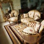 Barocke Salongarnitur im Stil Louis XV - Satinierter Stoff - Einzigartige Möbel - Wohnzimmermöbel - Sofa+Zwei Sessel - Klassische Möbel -MACE