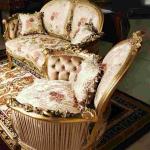 Barocke Salongarnitur im Stil Louis XV - Satinierter Stoff - Einzigartige Möbel - Wohnzimmermöbel - Sofa+Zwei Sessel - Klassische Möbel -MACE