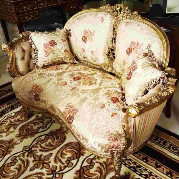 Barocke Salongarnitur im Stil Louis XV - Satinierter Stoff - Einzigartige Möbel - Wohnzimmermöbel - Sofa+Zwei Sessel - Klassische Möbel -MACE