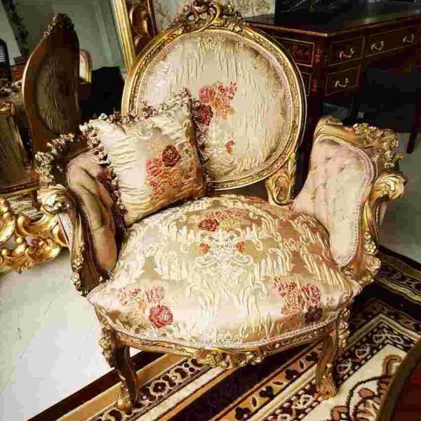 Barocke Salongarnitur im Stil Louis XV - Satinierter Stoff - Einzigartige Möbel - Wohnzimmermöbel - Sofa+Zwei Sessel - Klassische Möbel -MACE