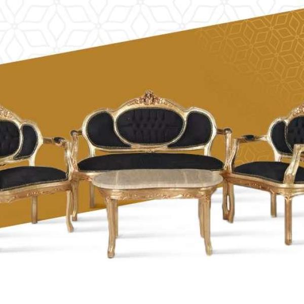 Salongarnitur Barock-Stylex - 4 Personen - Zweisitzer-Sofa+Zweisitzer-Sessel - Gold/Schwarz - Wohnzimmer - Büro - Rezeption - MACE Marvellous