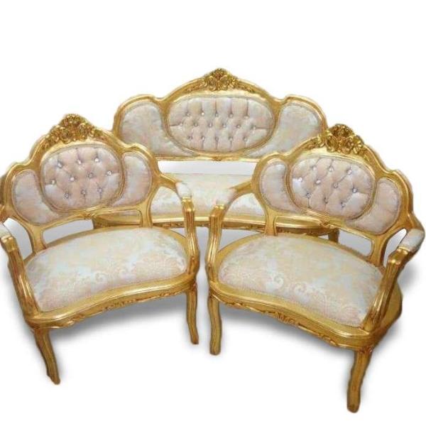 Salon Set Baroque Stylex - 4 Persons - Two Seaters Sofa+Two Armchairs - Gold/Gold Champagne - Living Room - Office - Reception - MACE Marvelous