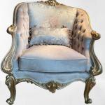 MACE Heritage - luxuriöses barockes Salonset - babyblaue und beige Farbe - Samtstoff - goldener champagnerfarbener Holzrahmen - zwei 3-Sitzer Sofas + 2 Armlehnen + ovaler Couchtisch