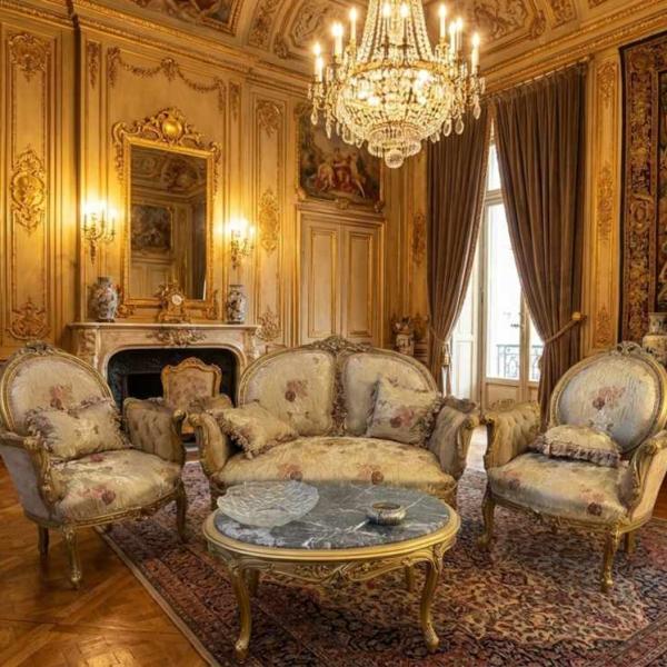 Barocke Salongarnitur im Stil Louis XV - Satinierter Stoff - Einzigartige Möbel - Wohnzimmermöbel - Sofa+Zwei Sessel - Klassische Möbel -MACE