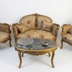 Barocke Salongarnitur im Stil Louis XV - Satinierter Stoff - Einzigartige Möbel - Wohnzimmermöbel - Sofa+Zwei Sessel - Klassische Möbel -MACE