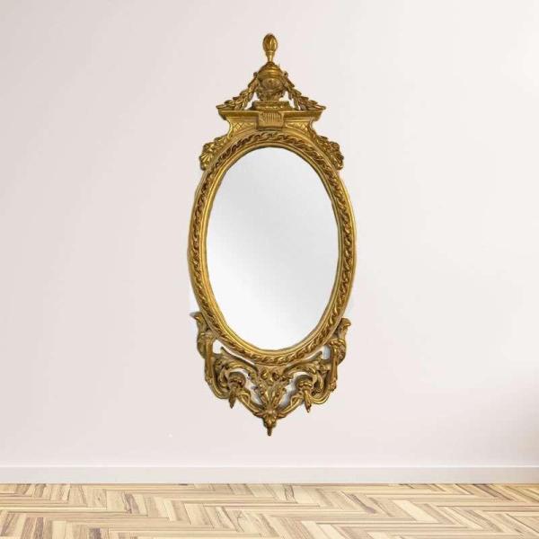 MACE Heritage - Barocker kleiner ovaler Goldspiegel - Handgefertigt - Massivholz - Spiegel