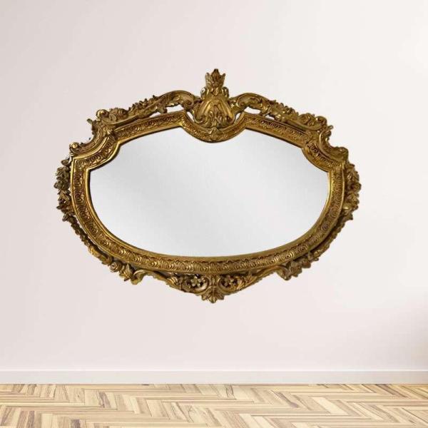 MACE Heritage - Barocker ovaler Goldspiegel - Handgefertigt - Massivholz - Glasspiegel - Goldpapierfarbe