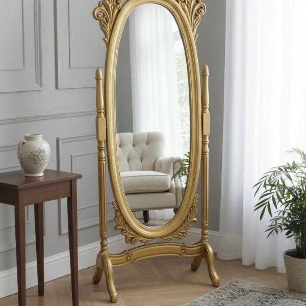 MACE Heritage – Barocker Louis-XV-Standspiegel in Antik-Gold mit ovalem Rahmen, 185 cm Höhe