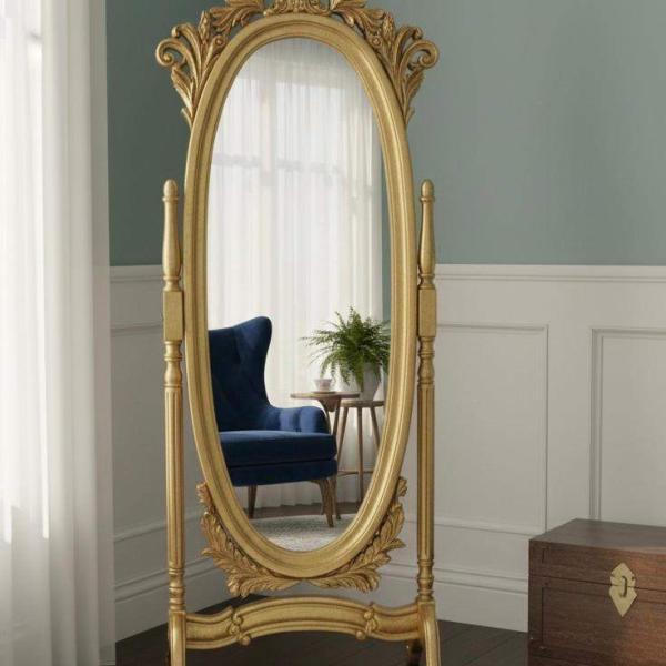 MACE Heritage – Barocker Louis-XV-Standspiegel in Antik-Gold mit ovalem Rahmen, 185 cm Höhe