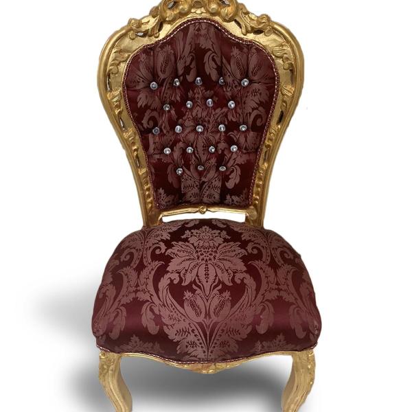 MACE - Barocker Rokokostuhl - Barocker Esszimmerstuhl - Roter Satinstoff - Goldener Rahmen