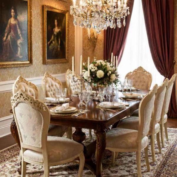 MACE Heritage – Barocker Esszimmerstuhl in Beige-Gold mit Gold-Champagner Satinpolster