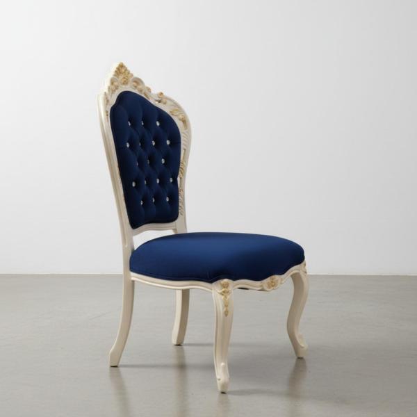 MACE Heritage – Navy Velvet Baroque Chair with Beige & Gold Solid Wood Frame