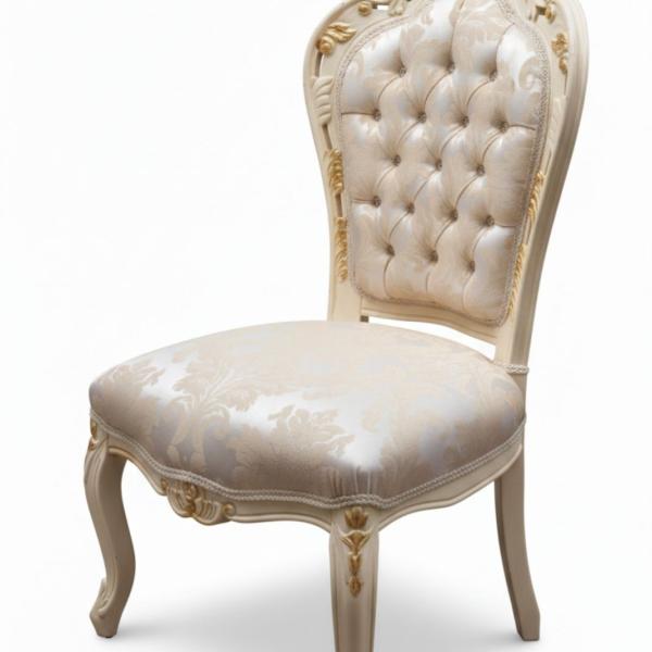 MACE Heritage – Barocker Esszimmerstuhl in Beige-Gold mit Gold-Champagner Satinpolster