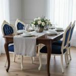 MACE Heritage – Navy Velvet Baroque Chair with Beige & Gold Solid Wood Frame