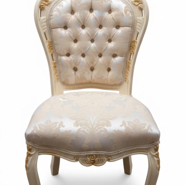 MACE Heritage – Barocker Esszimmerstuhl in Beige-Gold mit Gold-Champagner Satinpolster
