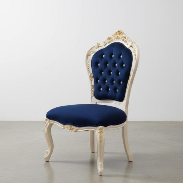 MACE Heritage – Navy Velvet Baroque Chair with Beige & Gold Solid Wood Frame