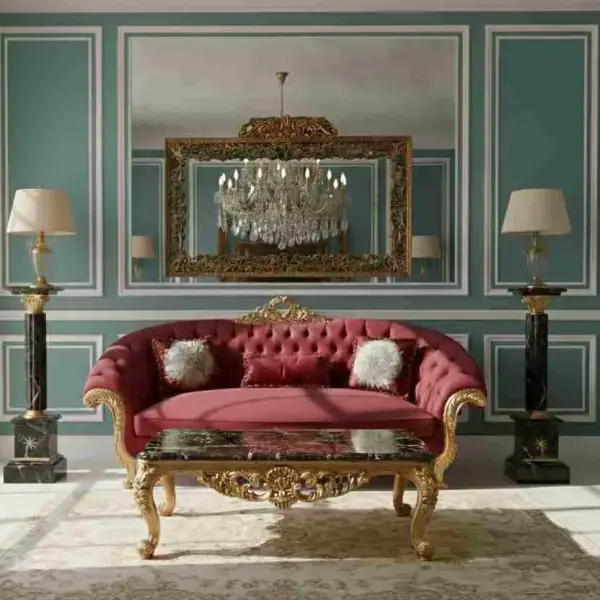 MACE Heritage - Luxury Baroque style sofa - Red Velvet fabric -Gold wood - classic furniture