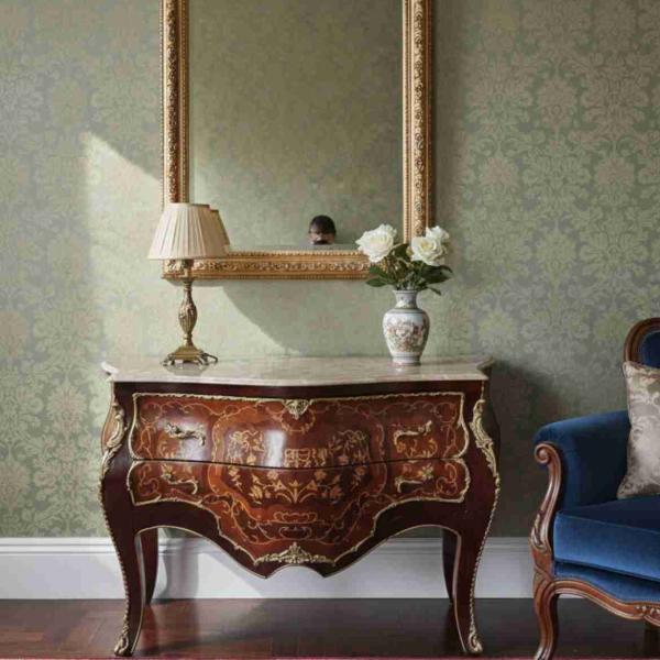 MACE Heritage – Baroque Rococo Louis XV Chest of Drawers with Marble Top, Hand-Painted, Dark Brown, High-Gloss