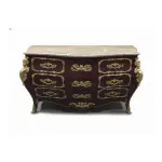 MACE Heritage – XL Baroque Chest of Drawers in Dark Brown with Natural Marble Top & Solid Brass Ornaments – Handcrafted - 160cm