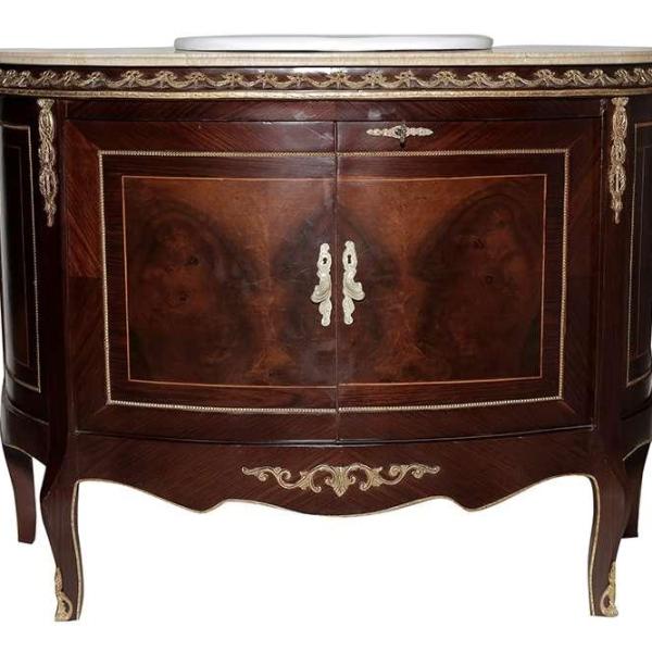 Baroque Style - Porcelain Washbasin Cabinet - Beige Marble - Brass - Colour Brown - Bathroom furniture - Classic furniture - MACE