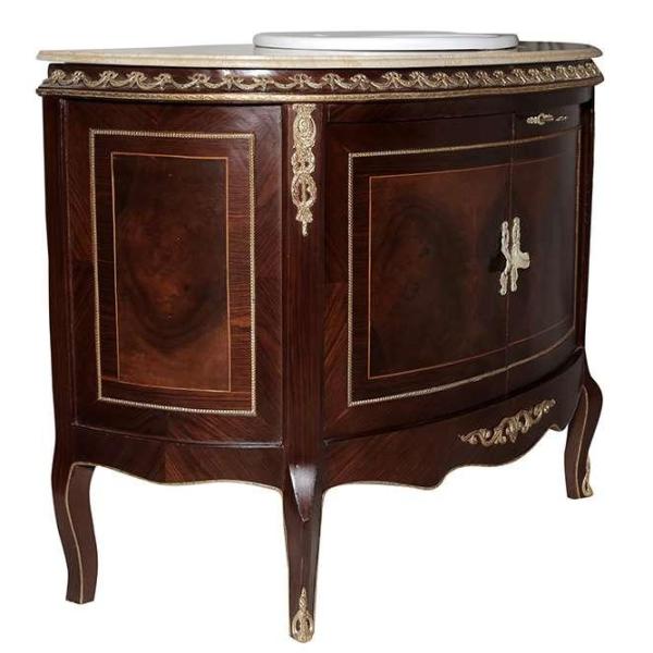 Baroque Style - Porcelain Washbasin Cabinet - Beige Marble - Brass - Colour Brown - Bathroom furniture - Classic furniture - MACE