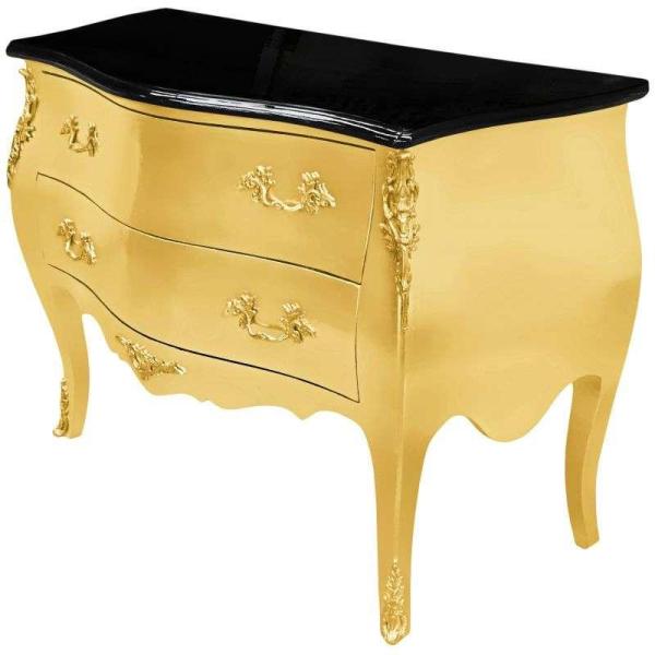 Barocke Kommode - Gold/Schwarze Farben - Klassische Möbel - Kommode für alle Räume - Schwarze Holzoberfläche - MACE