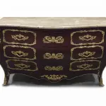 MACE Heritage – XL Baroque Chest of Drawers in Dark Brown with Natural Marble Top & Solid Brass Ornaments – Handcrafted - 160cm