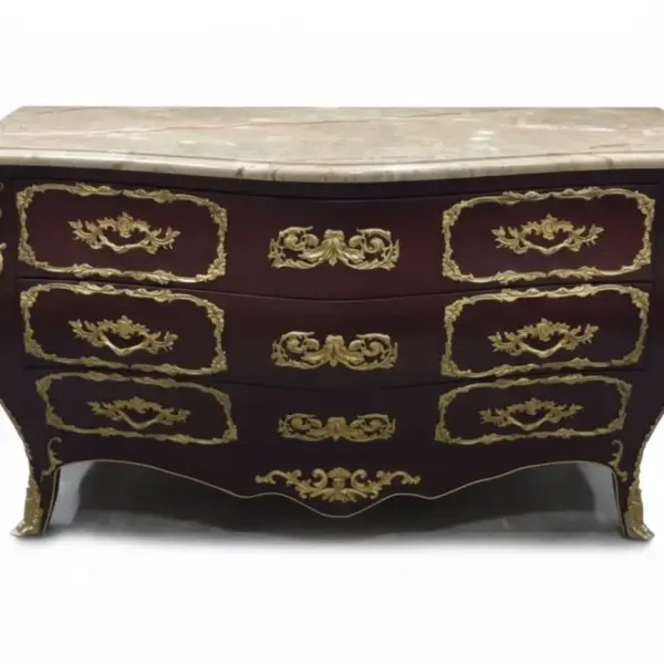 MACE Heritage – XL Baroque Chest of Drawers in Dark Brown with Natural Marble Top & Solid Brass Ornaments – Handcrafted - 160cm