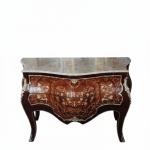 MACE Heritage – Baroque Rococo Louis XV Chest of Drawers with Marble Top, Hand-Painted, Dark Brown, High-Gloss