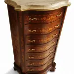 MACE Heritage - Kommode im Barockstil - Intarsien - Braune Farbe - Beige Marmor - Gold Messing - Klassische Wohnmöbel LOUIS XVI