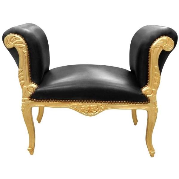 Baroque bench Louis XV style - Black faux leather - Gold wood - MACE