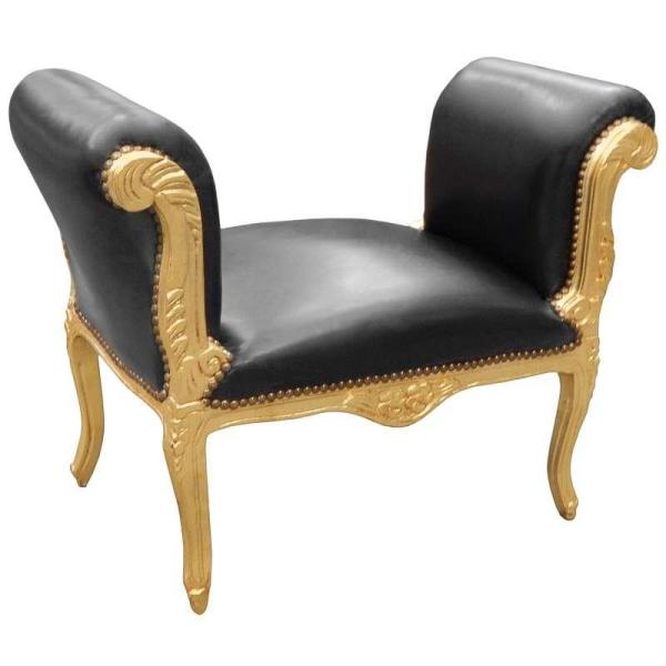 Baroque bench Louis XV style - Black faux leather - Gold wood - MACE